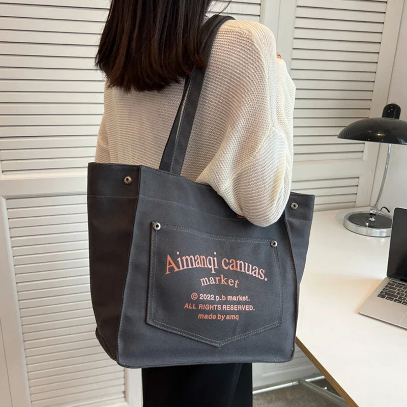 Oversized Female Fashion Canvas Fabric Weekender Overnight Short Handle Tote Bag Big Capacity Y2K Reusable Textile Shopping Bag