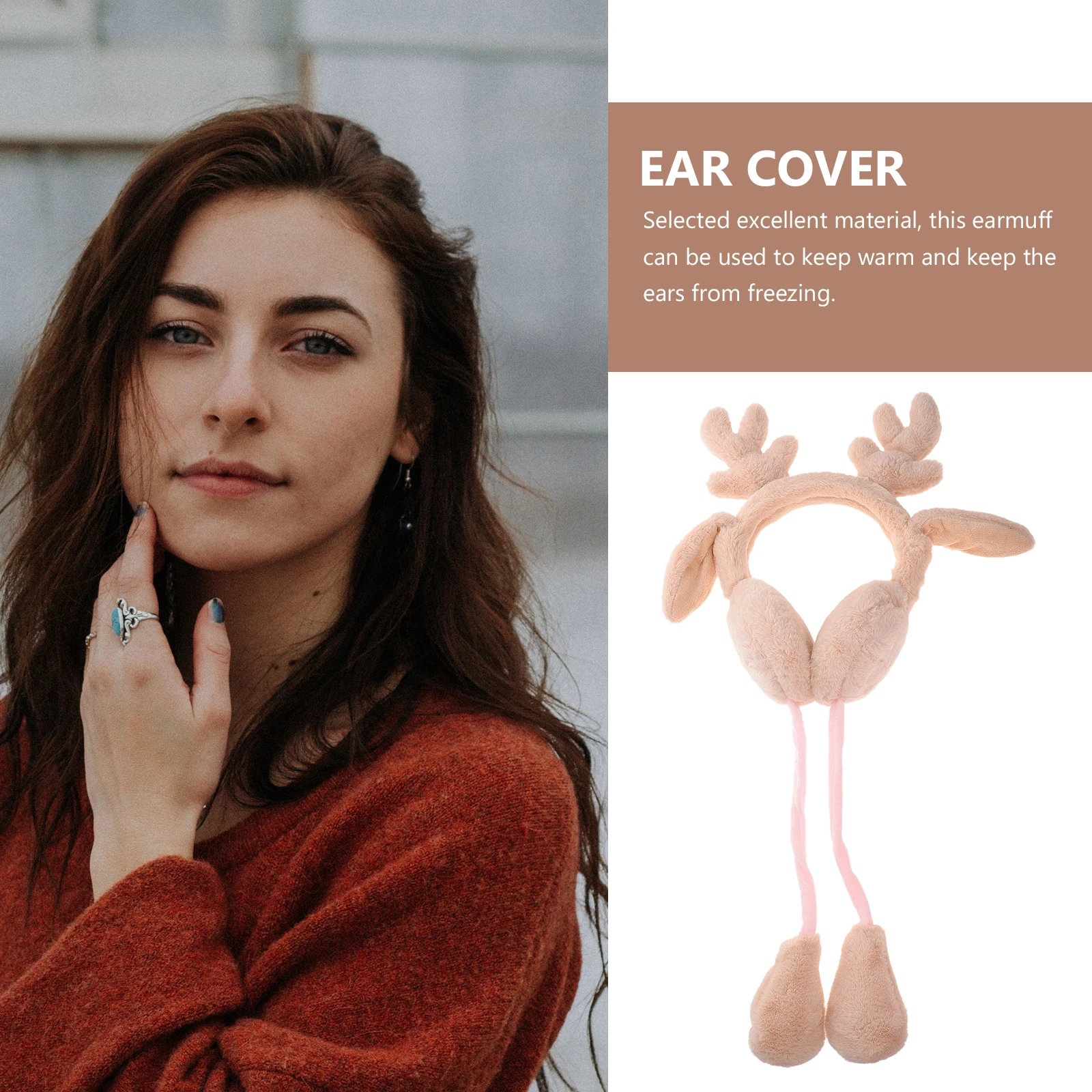 غطاء للأذنين ملون مقاوم للرياح، واقي دافئ قابل لإعادة الاستخدام لفصل الشتاء والتزلج في الهواء الطلق والتخييم وأذن قرن الوعل #3