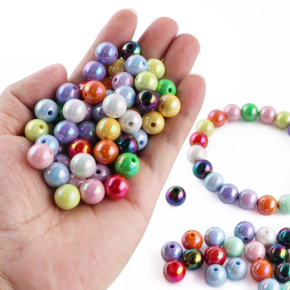 50pcs12MM Mirror Resin Circular Acrylic Beads Fashionable Jewelry Making DIY Handmade Bracelet Accessories