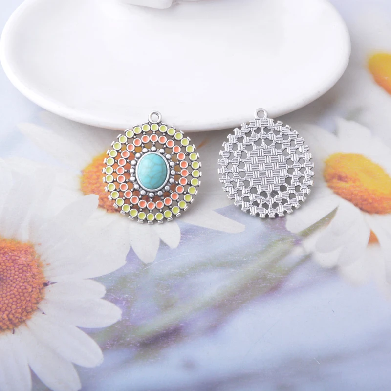 12 Stück/Set Böhmische Antik-Silberfarbene, Seeblau Emaillierte 2026 Frühlingsanhänger aus Acryl für DIY-Ohrringe und Metallschmuck – Detail 8