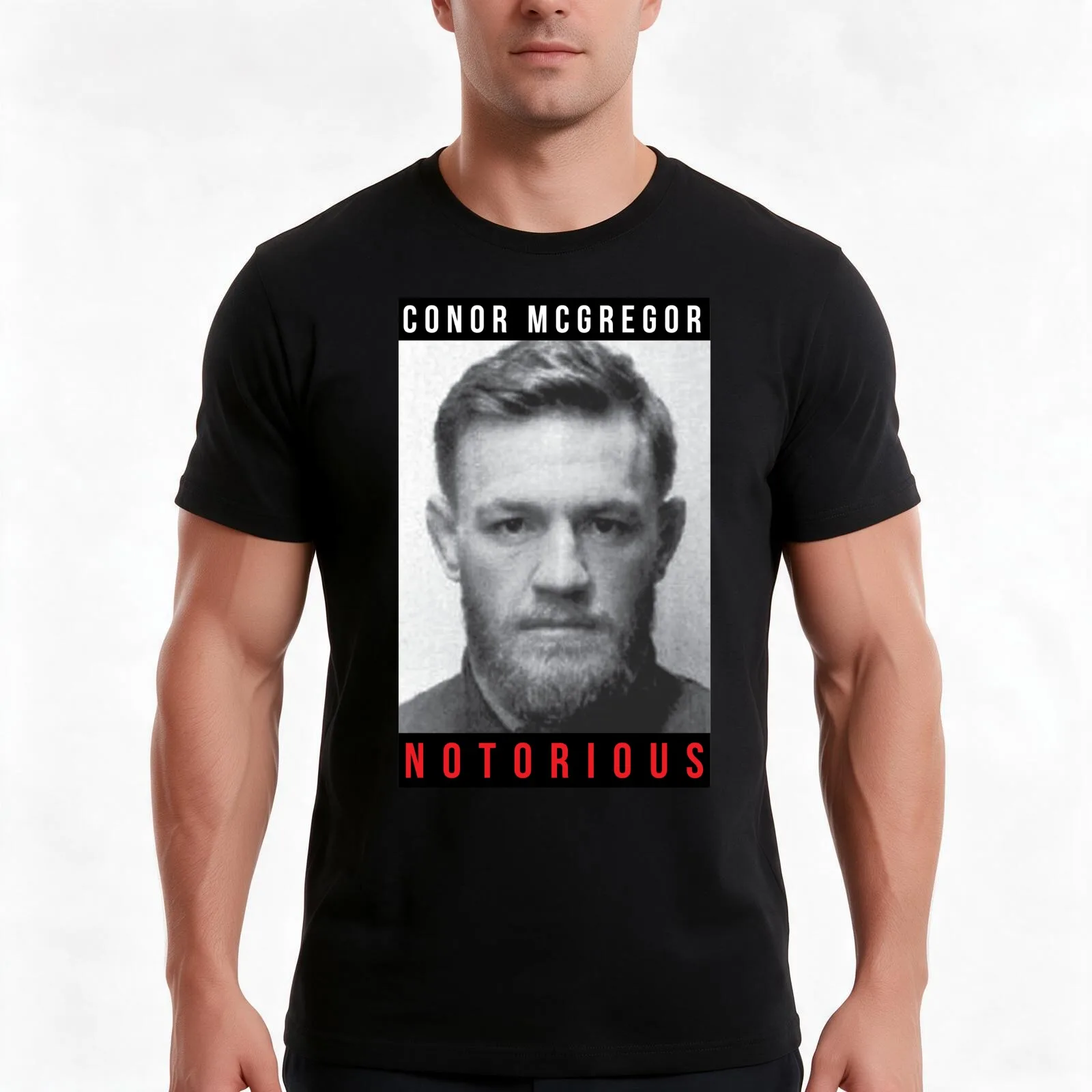 Connor McGregor Notorious Mugshot T-Shirt, Summer Casual Cotton Tee, Oversized Streetwear Tops, Vintage Graphic Print