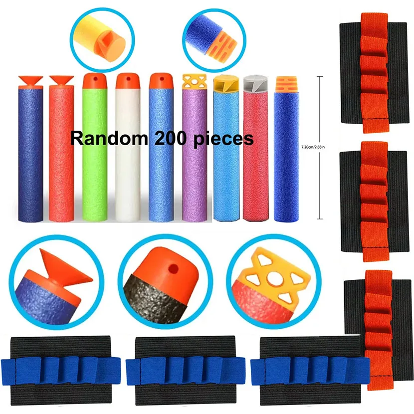 7.2cm 200pcs Random Darts with 6pcs Ammo Wristband  for Nerf Soft Head Refill Darts Bullets for Nerf Series Kid Children Gift