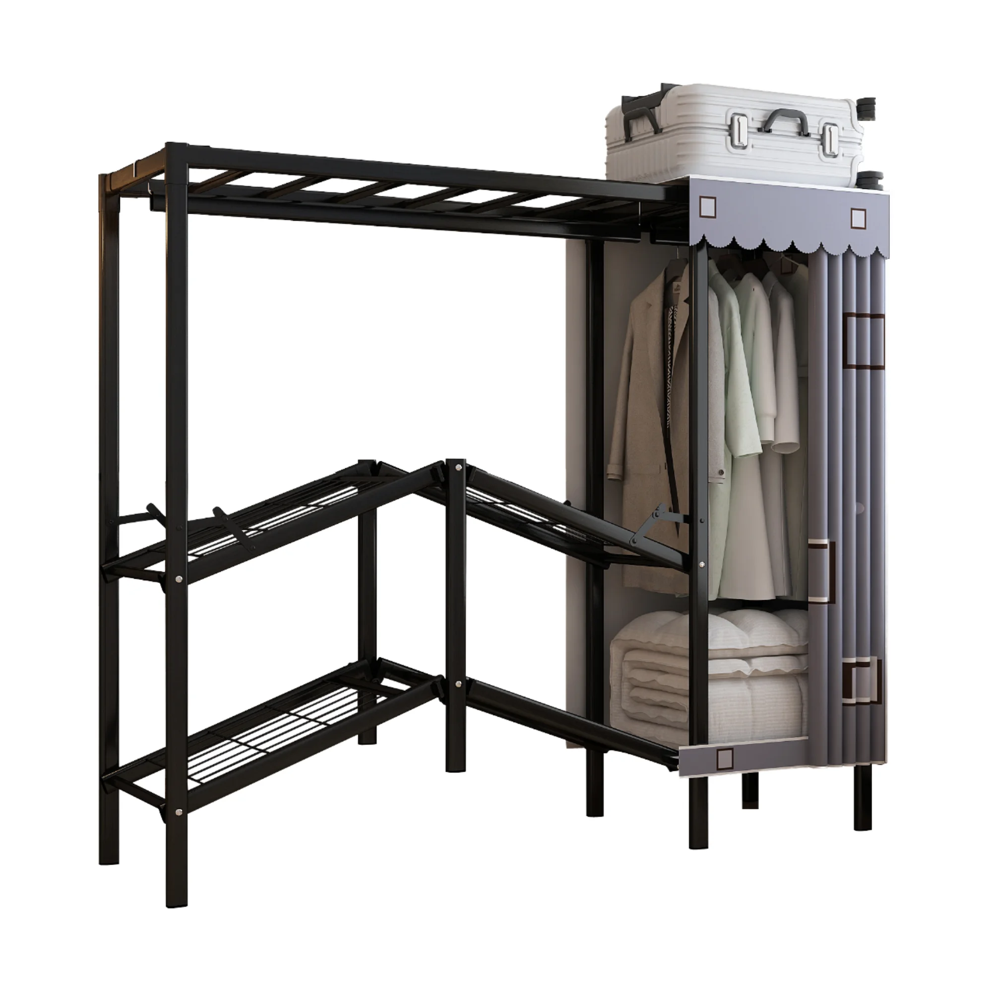 Modern Metal Folding Bunk Bed with Integrated Storage Hostel Bedroom Furniture for Home Use for Living Room