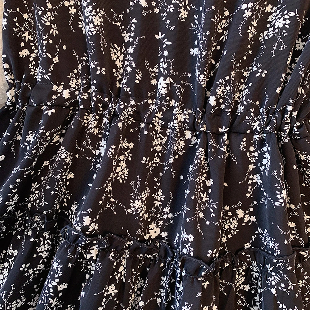 NYFS 2025 الصيف الكورية نمط فستان طويل فضفاض للنساء حجم كبير الدانتيل المرقعة الأزهار قصيرة الأكمام فستان امرأة رداء Elbise