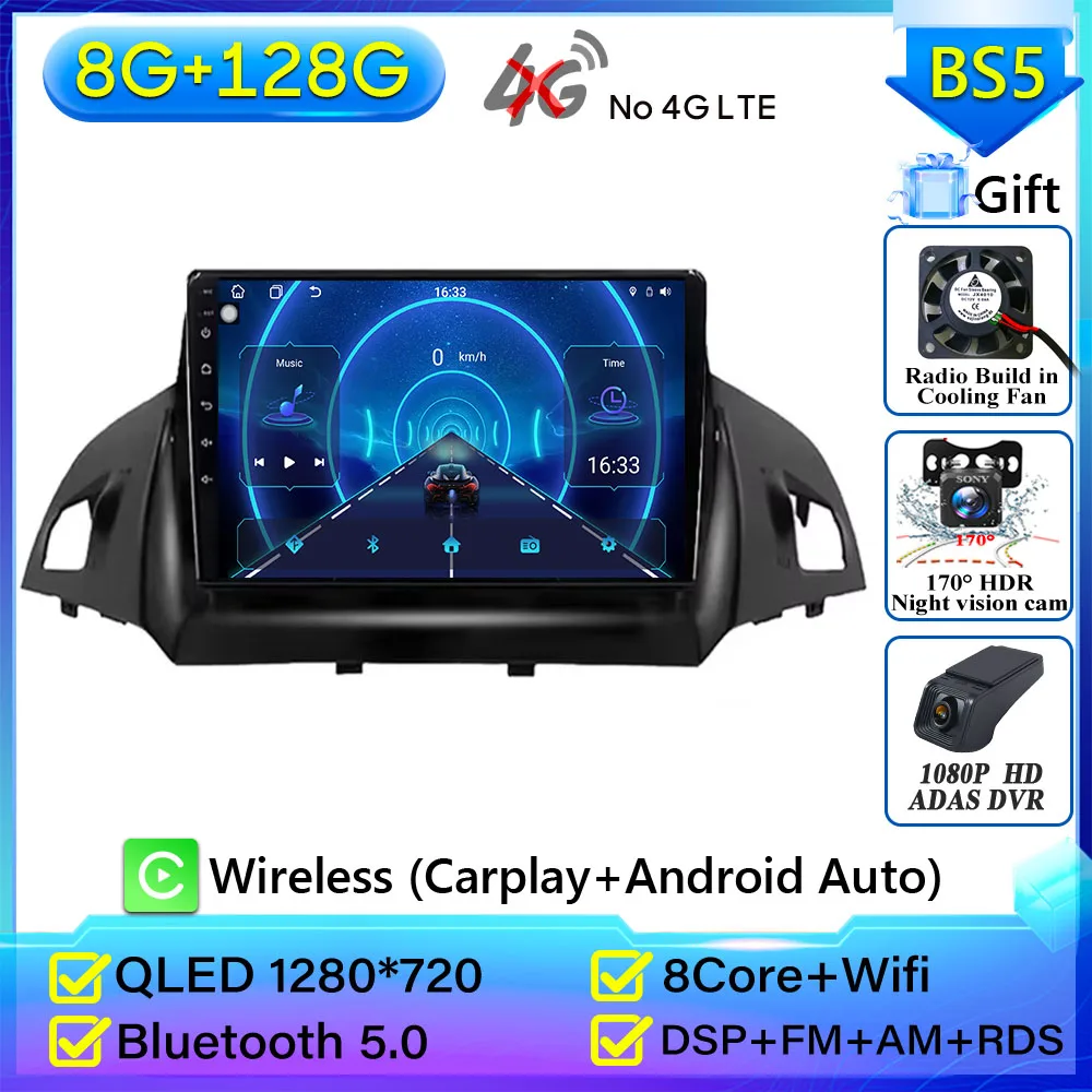 Autoradio Carplay Voor Ford C-MAX Kuga 2 Escape 3 2012-2019 Navigatie GPS Android Auto Bluetooth Multimedia Speler Geen 2din DVD