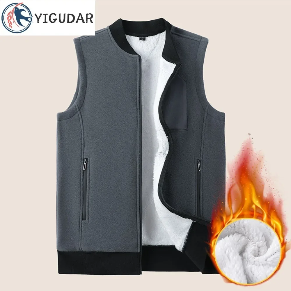 

Winter Cashmere Men Sleeveles Vest Fleece Thickened Jackets Fashion Wool Male Cotton-Padded Loose Coats Warm Waistcoats Clothing