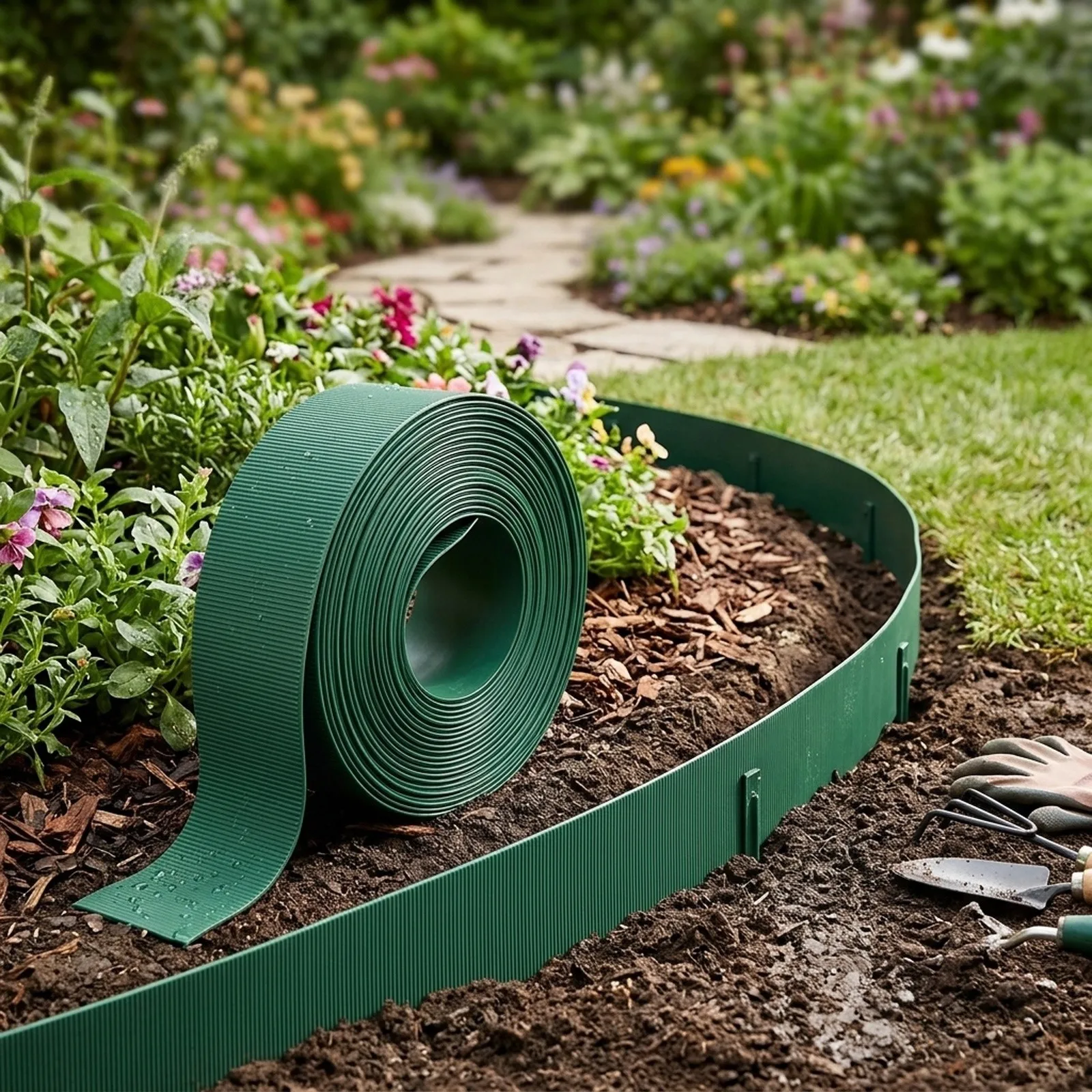 Plastic Garden Edging Border for Controlling Turf Expansion Along Hard Edges Such as Patios Driveways and Retaining Walls