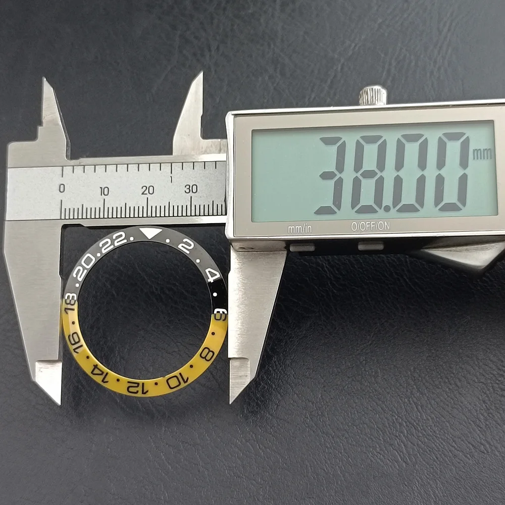 38 มม.* 30.7 มม.เซรามิค BEZEL สีดําสีเหลือง GMT BEZEL 40 มม.นาฬิกาผู้ชายนาฬิกาดําน้ําเซรามิค BEZEL นาฬิกาเปลี่ยนชิ้นส่วน