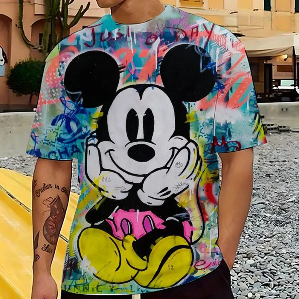 Summer Mens Casual T-shirts High Quality Disney Mickey Mouse Print Brand Tee Shirts Classic Male Daily Short Sleeve Cool Tops