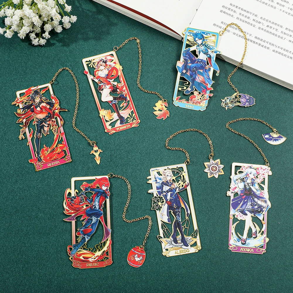 Fantasy Anime Metal Enamel Bookmark with Chain Pendant Game Inspired Page Marker for Fans Cute Reading Gift for Book Lovers