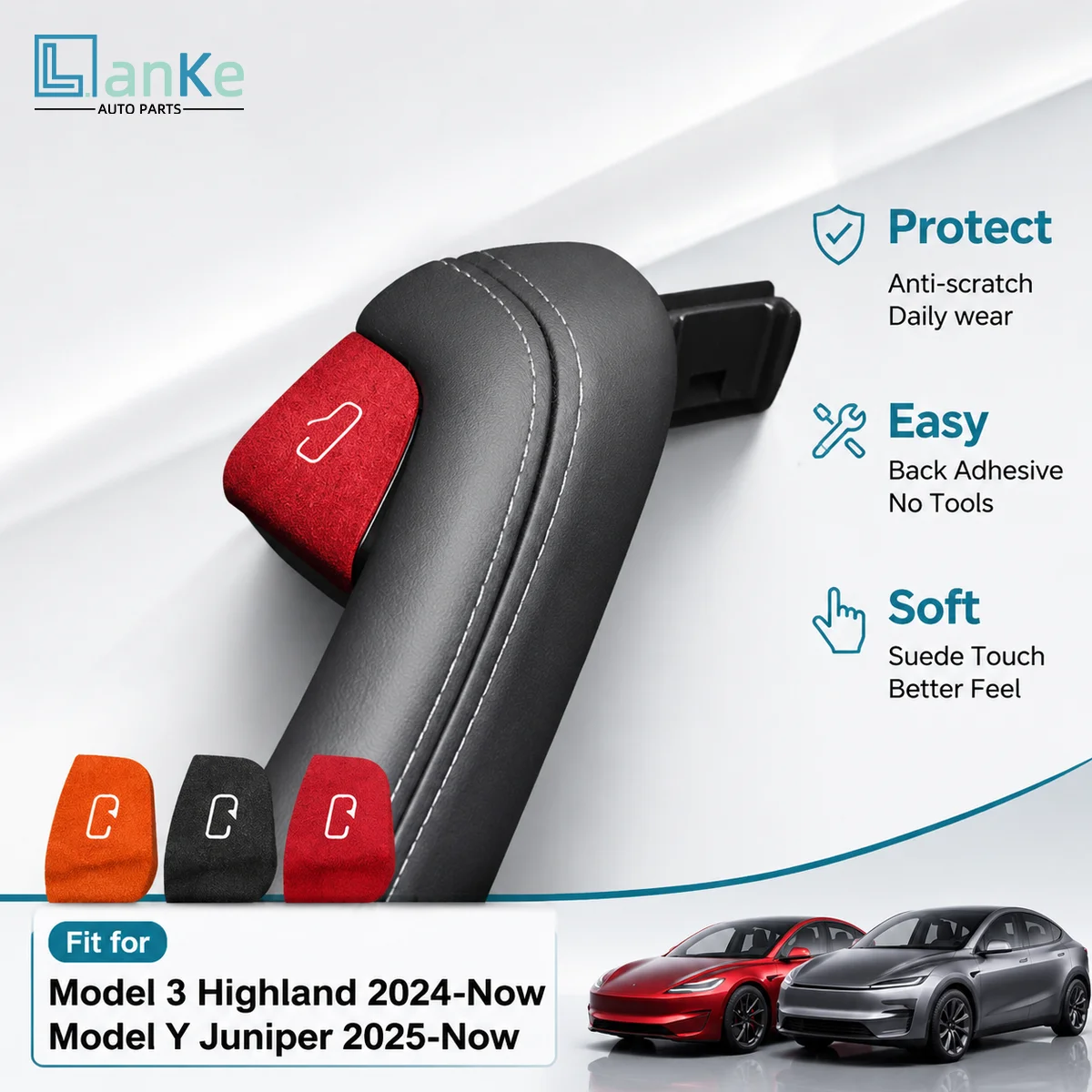 Lanke Door Button Protective Decals Fit For Tesla Model 3 Highland 2024 And Model Y Juniper 2025 Suede Feel Trim Covers