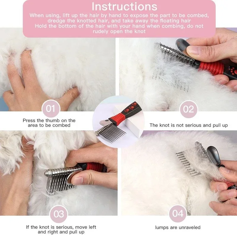 Pet Dematting Fur Rake Comb Brush Tool Dog and Cat Comb for Detangling Matted or Knotted Undercoat Hair Dog Grooming Brush