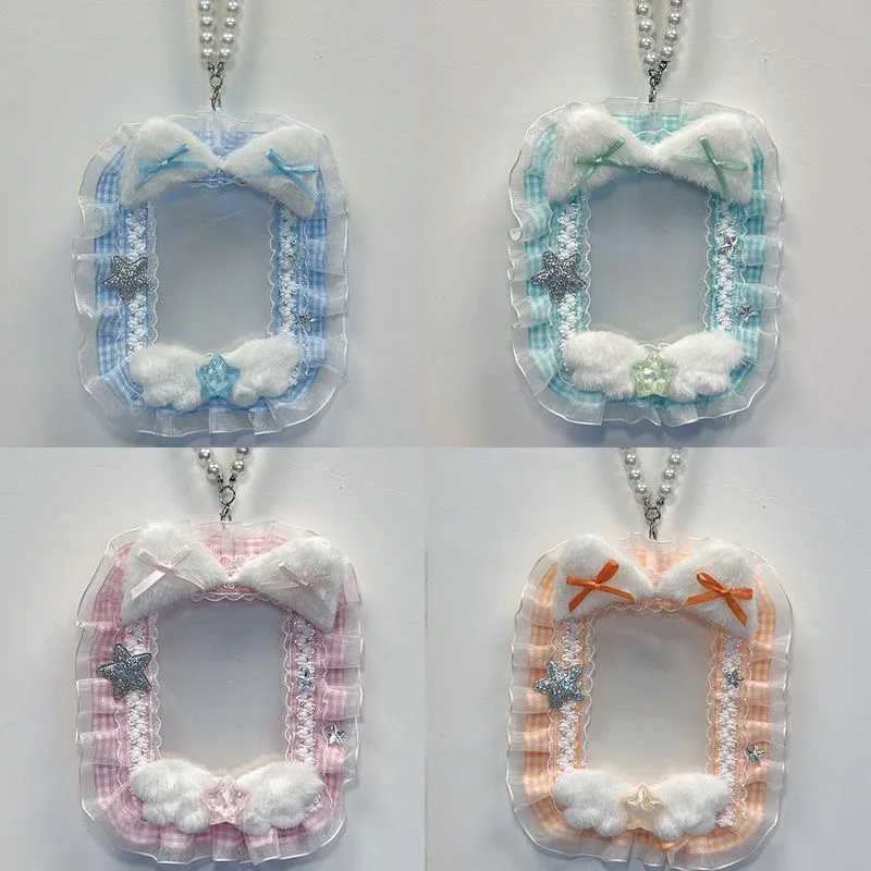 bag charm square idol photo display card holder card protective lolita cosplay y2k accessories bow cat ear plush card cover