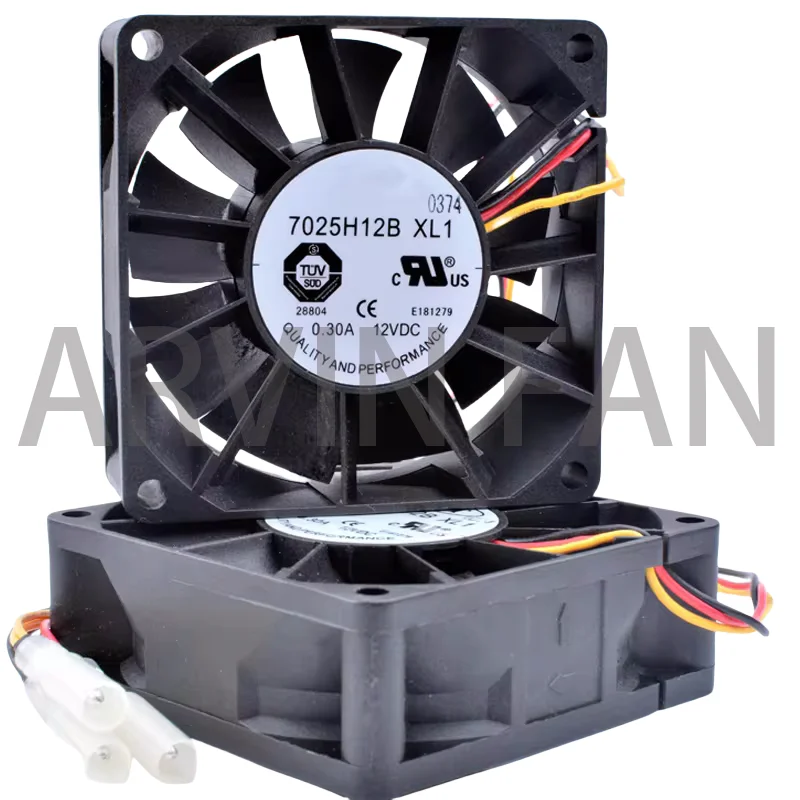 Brand New Original 7025H12B XL1 7cm 7025 70mm Fan DC12V 0.30A 3 Lines Double Balls Large Airflow Server Cooling Fan