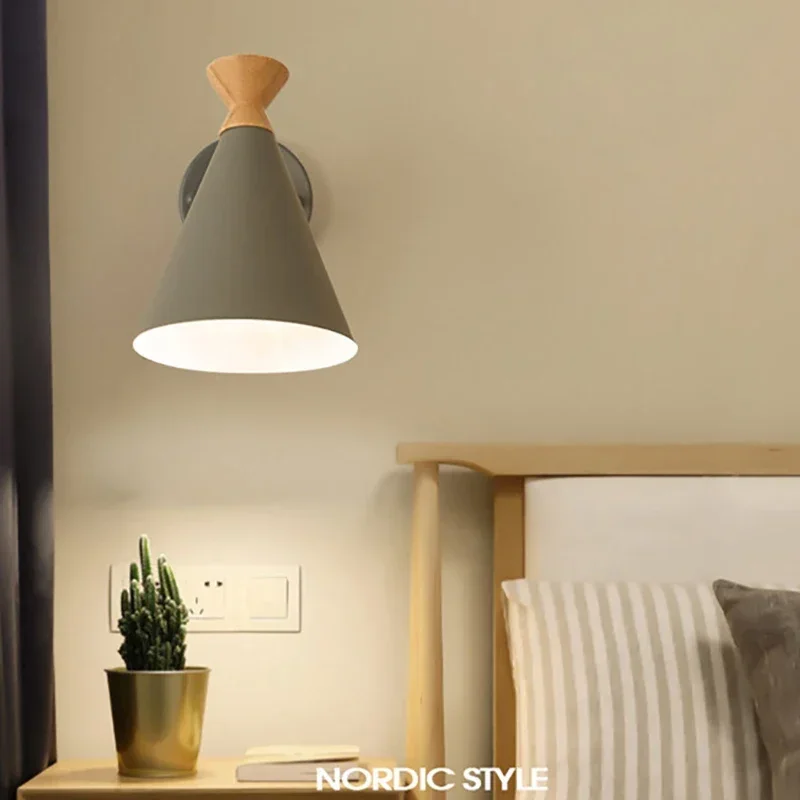 Nordic LED Solid Wood Wall Lamps Modern Creative Macaron ForLiving/Bedroom/DiningRoom E27 Background Decor Bedside Light