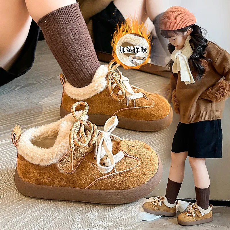 

Children's Flat Boots Autumn Winter New Baby Boys Girls Suede Cotton Plush Warm Sneakers Kids Casual Sports Shoes