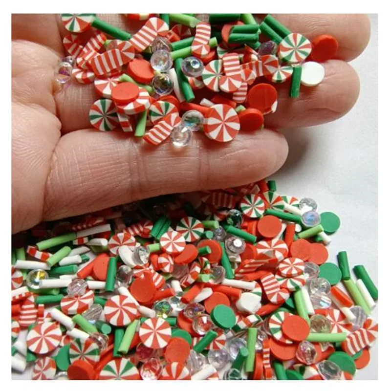 Christmas Mixed Polymer Clay Sprinkles Candy Cane Peppermint Rhinestones Winter Clay Slice Confetti