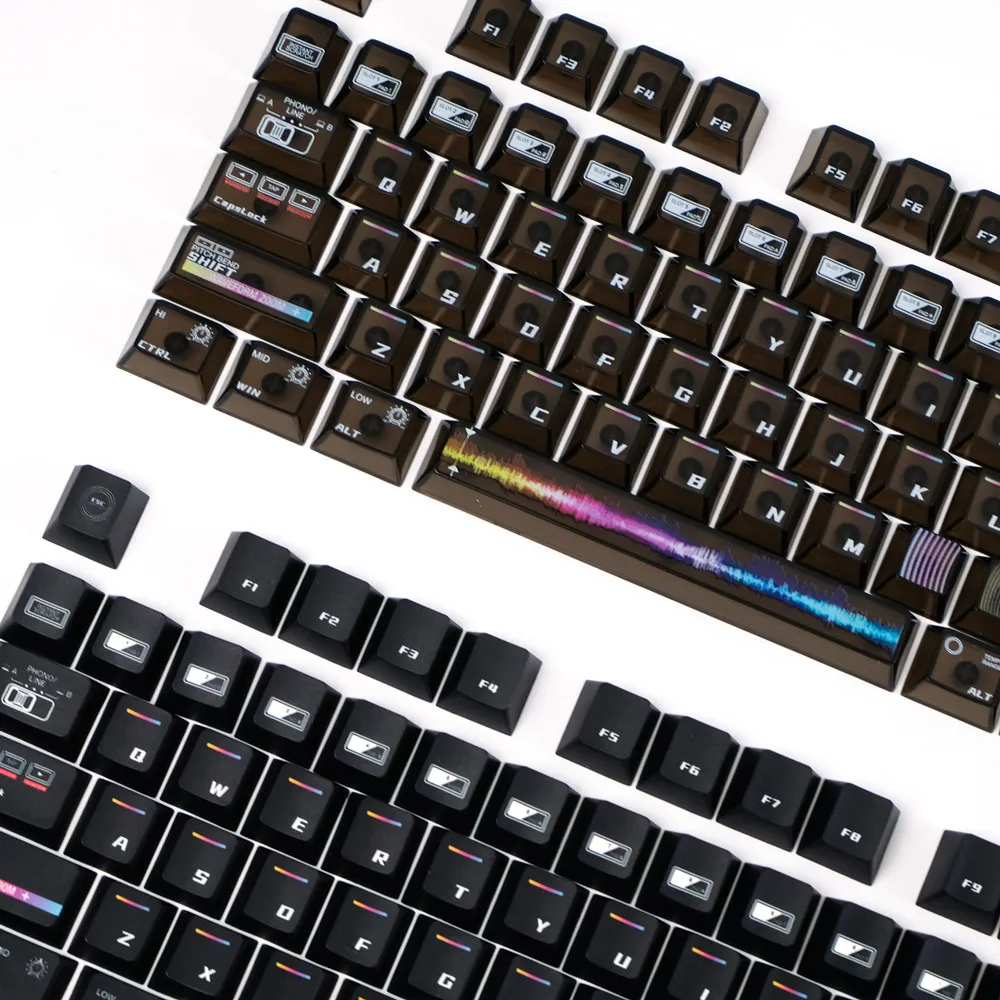 2 Sets DJ Keycaps Black Transparent 160+114 Keys Cherry Profile PBT Material Keycap For Mechanical Keyboard