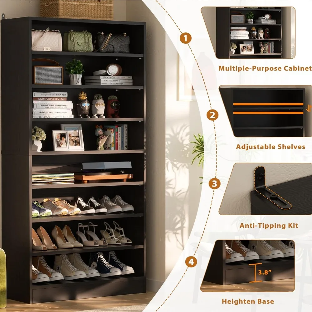 Tall Shoe Cabinet, 9-Tier Wood Shoe Rack Organizer Cabinet, Freestanding Shoe Storage Cabinet with, Customized