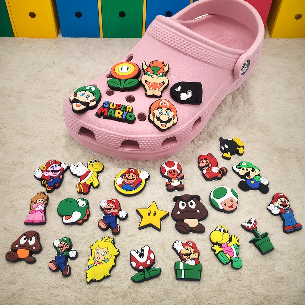 

MINISO 27 шт., набор подвесок для обуви из серии Mario для сандалий из ПВХ, украшения, пляжная сумка, аксессуары для детей, вечерние подарки на Рождество