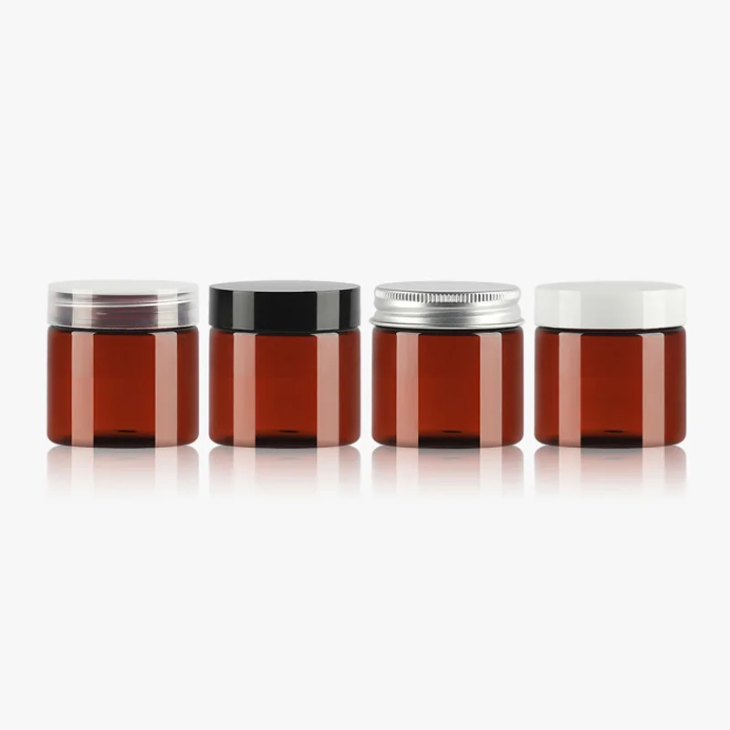 50g X 50 Empty Transparent Aluminum Cap Cream Container PET Cream Jar Mask Box Clear Plastic Pot Bottle With Screw Lid Tin