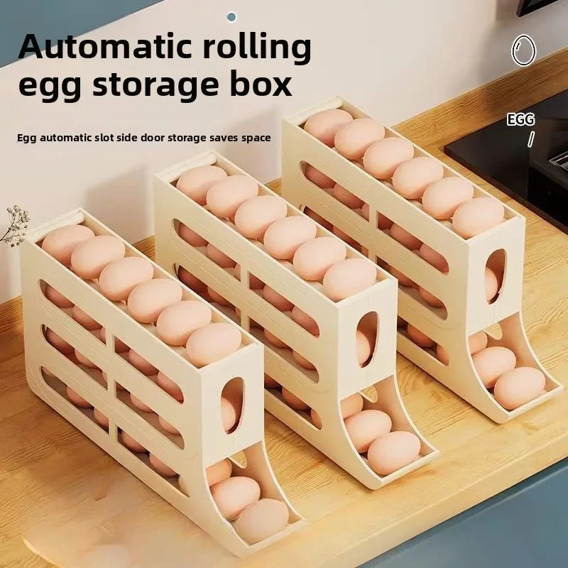 

Kitchen egg storage box,four layer slide refrigerator egg rack,automatic rolling rack,anti drop box,containers