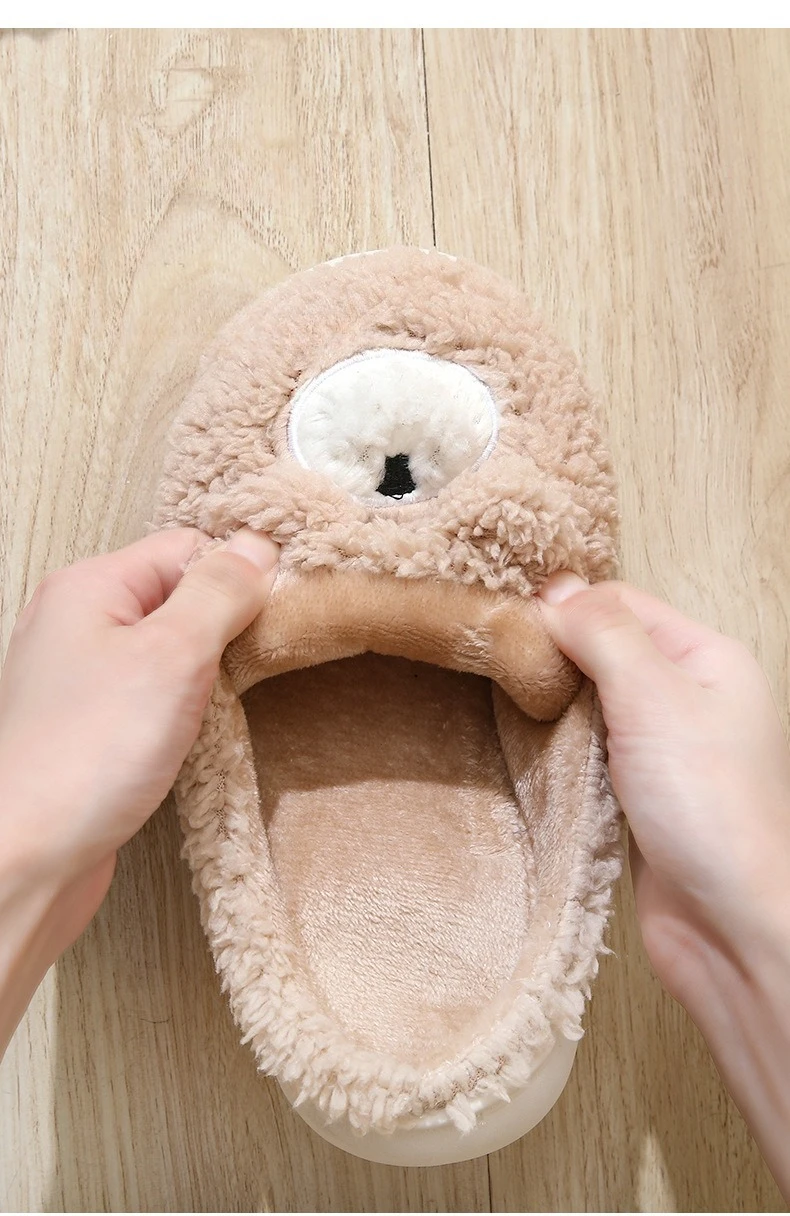 Niedliche Cartoon-Bär-Winterhausschuhe – mit Plüsch-Fleece gefütterte Hausschuhe für Damen, warme Hausschuhe mit dicker Sohle und rutschfester Unterseite – Detail 8