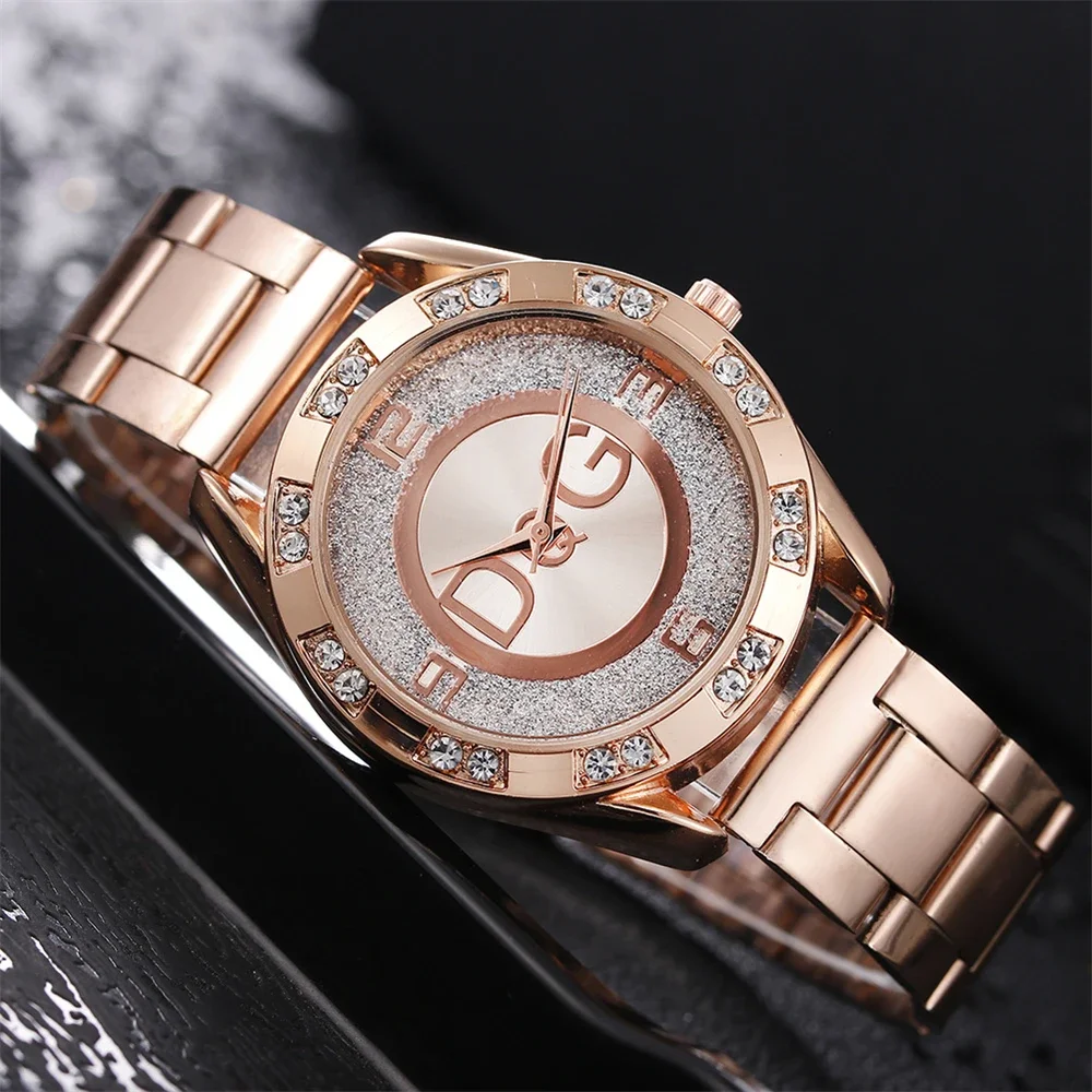 Luxury New Brand Women Watch Fashion with Diamonds Crystal Design Quartz Watches Leisure Rose Gold Stainless Steel Strap Clock