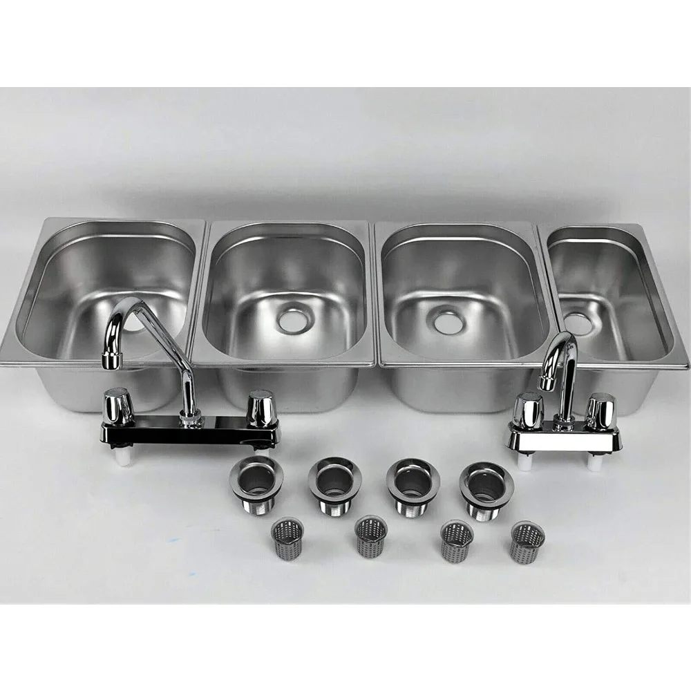 

Double Basin Sink Setup with Additional Single Basin for Food Trailer Handwashing