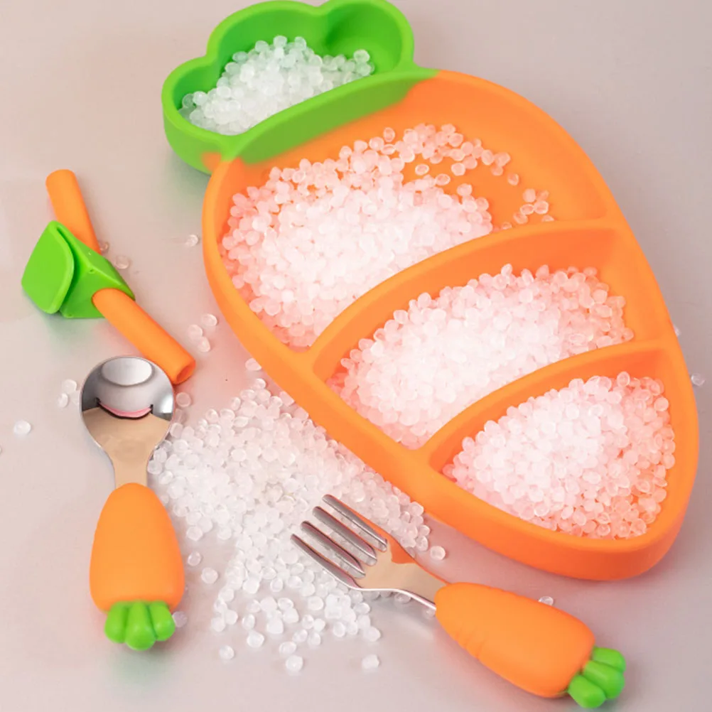 

1 set Silicone Suction Carrot Baby Plates Kids Tableware Stainless Steel Food Tray Fruit Snack Serving Dessert Kitchenware Sets