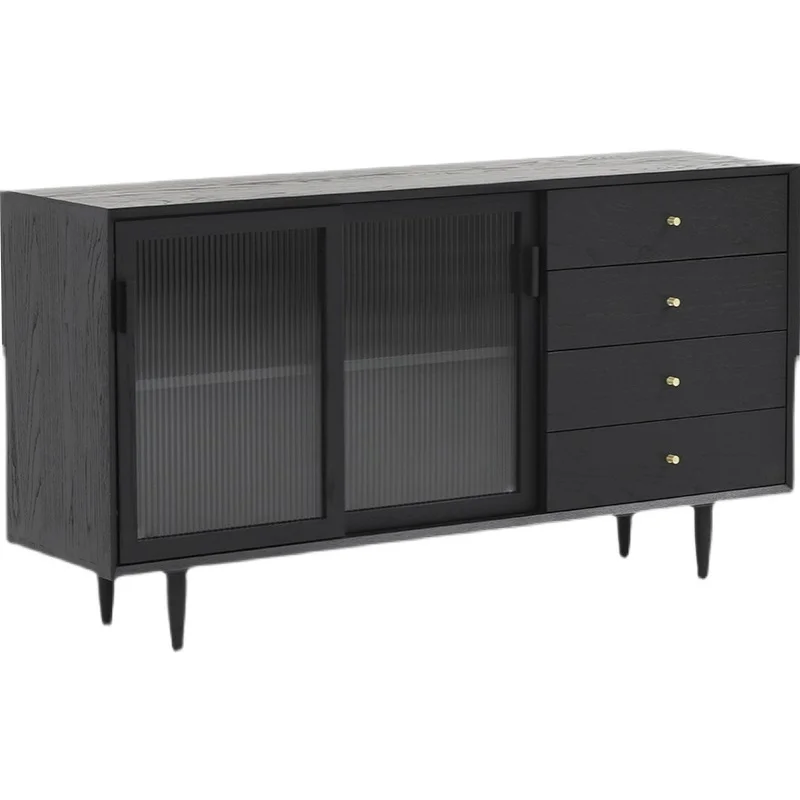 Solid wood sideboard, living room, pantry, B&B, multi-functional storage cabinet, black storage cabinet