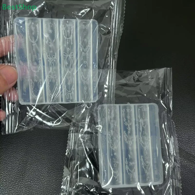 🍄 3D シリコーンネイルアートモールドレリーフちょう結びビーズチェーンストラップハートデザイン DIY ネイルデコレーション透明マニキュアテンプレート