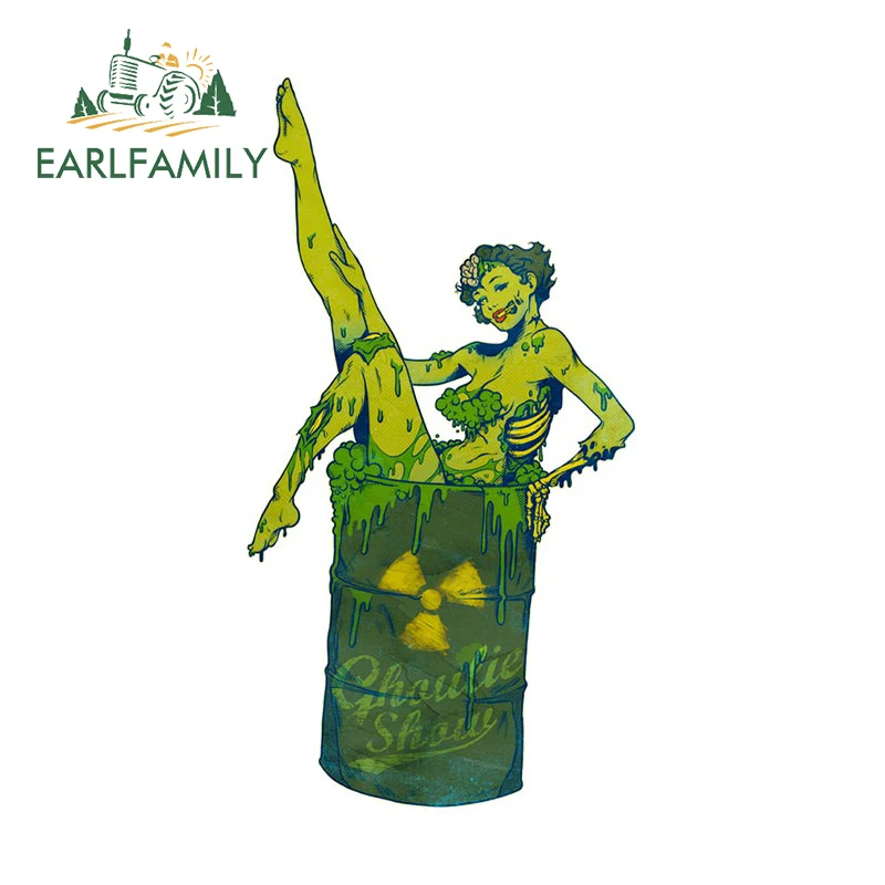 EARLFAMILY 13cm x 6.9cm for Garbage Can Pin Up Girl Zombie Radiation Biochemistry Car Stickers Sunscreen Cartoon Decal Car Label