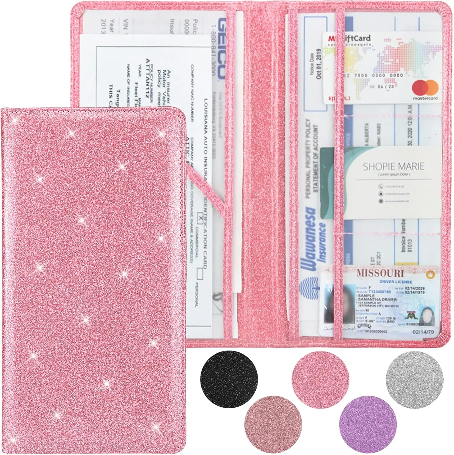 Car Registration and Insurance Card Holder, Vehicle Glove Box Card Organizer Wallet Automobile Accessories for License