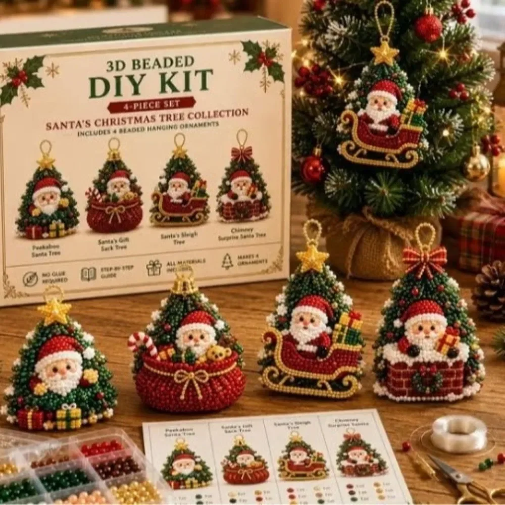 Santa Claus Christmas Pearl Art Craft Kit Dog Cat Snowman Elk DIY Beads Craft Set Creative Animals 3D Beaded Craft Kit