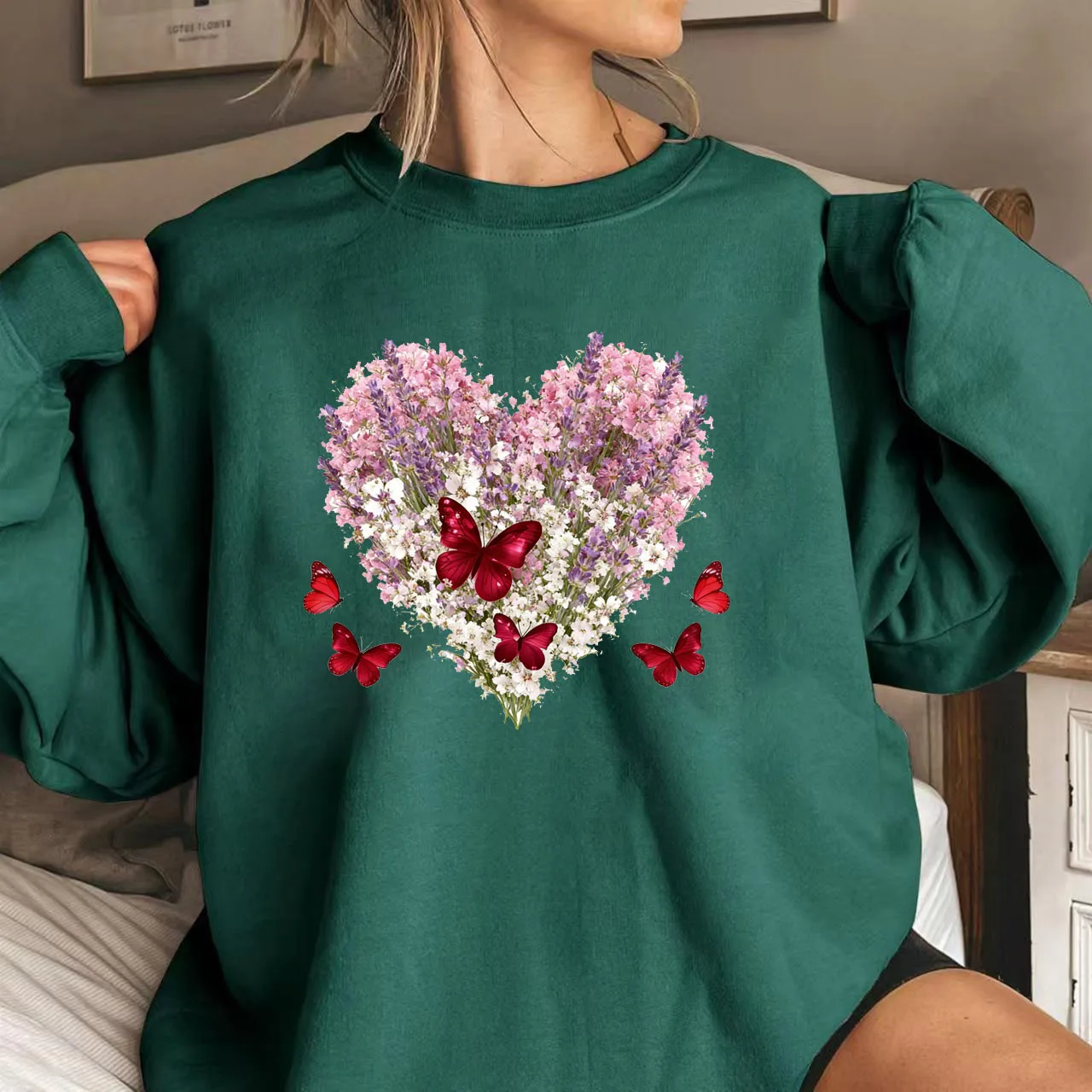 2026 Europese en Amerikaanse stijl Grote maten Valentijnsdag Nieuw los sweatshirt met ronde hals voor dames