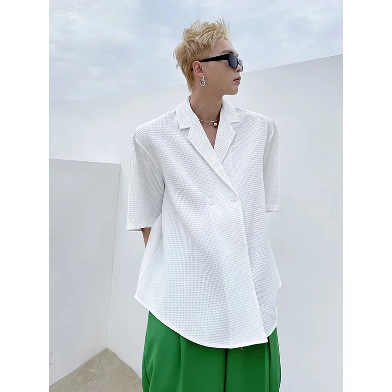 

Summer Faionable ort Sve Suit Collar irt Men's Pure Color Versatile Trendy irt Cuban Collar Loose Fit Youthful