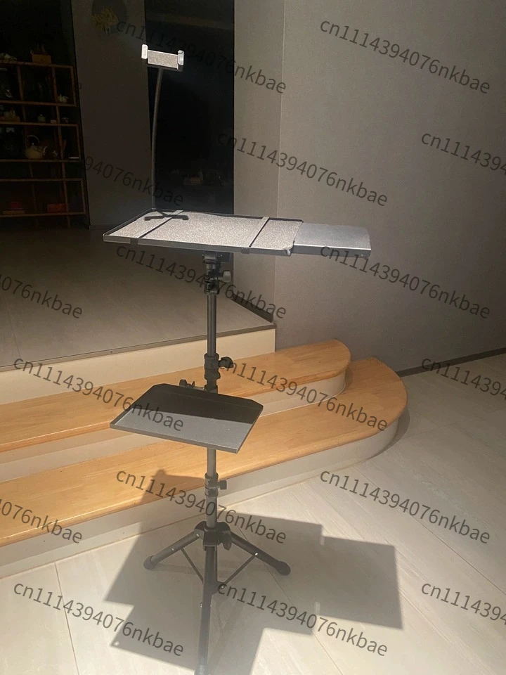 Portable Rolling Projector Floor Tripod Stand With Dual Shelves Adjustable Wheeled Laptop Tray Indoor Mobile Presentation Stand