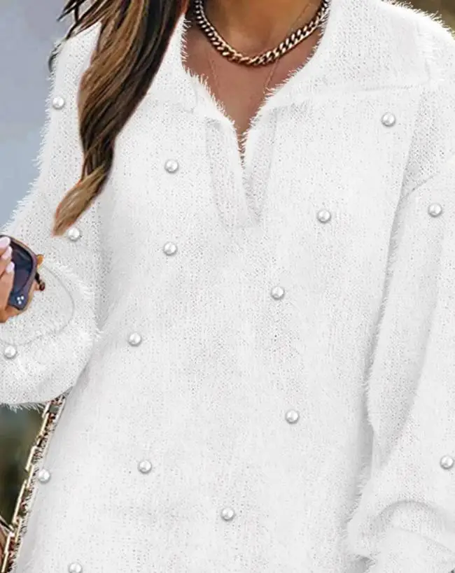 Women's Dress 2023 sweater dress Lantern Sleeve Rivet Long Sleeve V Neck Autumn and Winter Elegant Loose Straight Mini Dress