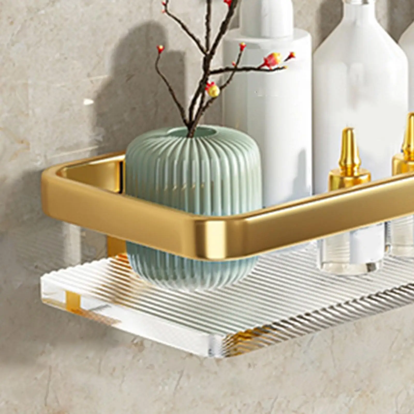 Wall Shelf Acrylic Floating Shelf Organizer Detachable Easy Install on Tile Glass Marble for Bathroom Kitchen Hotel