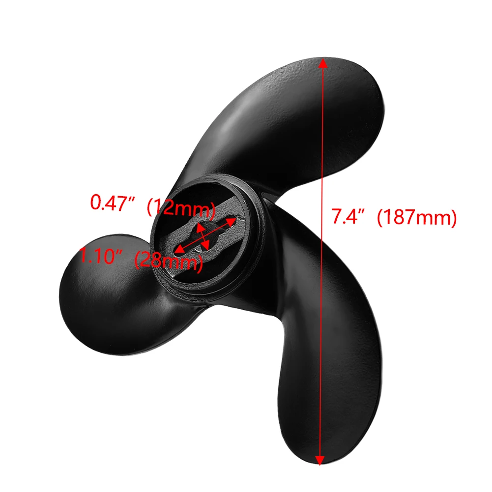 1 قطعة المروحة البحرية لعمود ناقل الحركة 2002 الأجزاء اليمنى الدورية 2.2-3.3HP 7.4x5.7 سبائك الألومنيوم أسود جديد