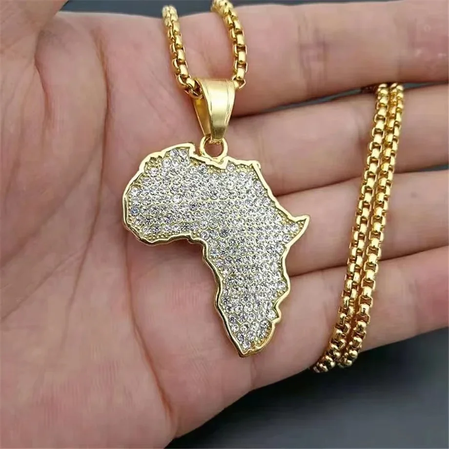 Creative Fashion Geographic Map Pendant Necklace Men's Personalized Trendy Rock Ethiopian Jewelry Accessories Women