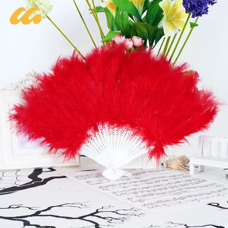 21 Bones Ostrich Feathers Fan Halloween Party Wedding Celebration Belly Dance Show Decorative Green Feathers Fan Crafts