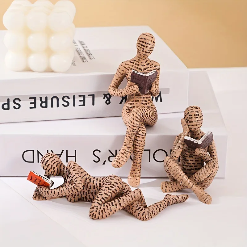Abstract Figurine Reading Statue Newspaper Texture Sculpture Bookshelf Decor for Home Office Desk Ornament Gift for Book Lovers