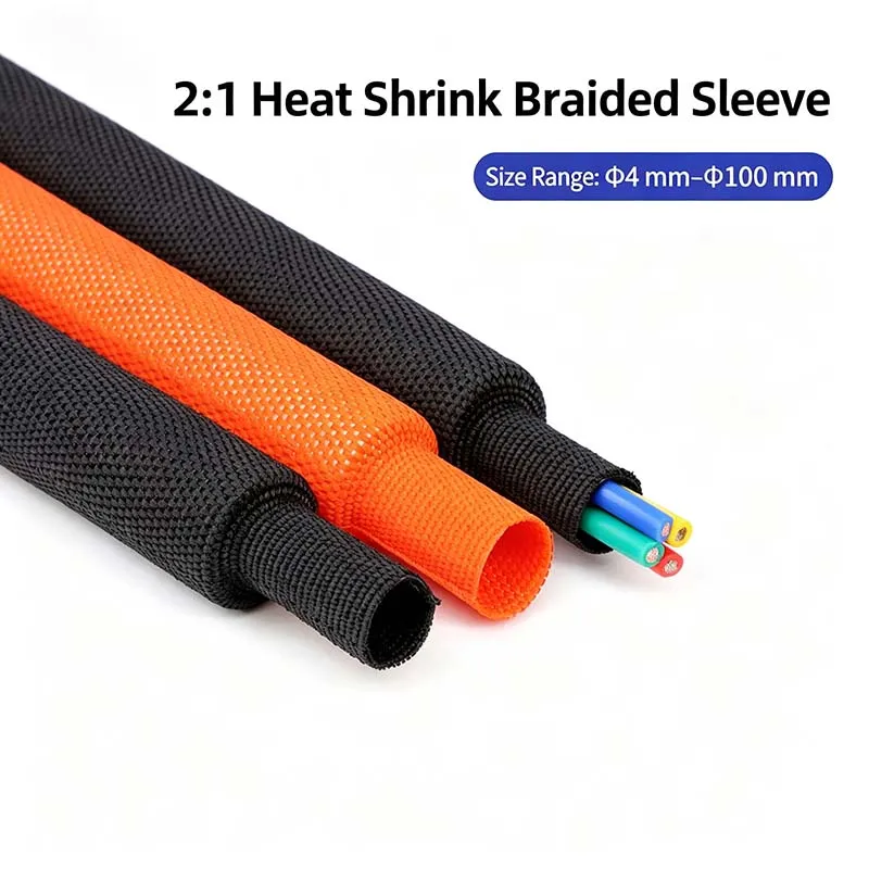 Heat Shrink Braided Fabric Sleeve PET Textile, High Temp Wearproof Protective Tube for Automotive Wiring Harness Cables