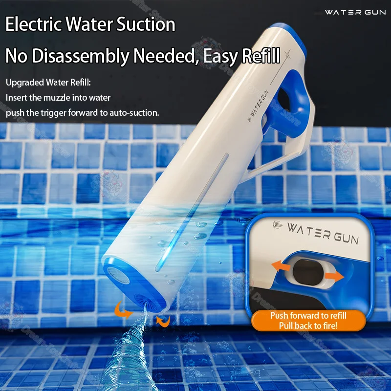 Pistola de agua eléctrica de juguete para niños, succión automática, gran capacidad, para exteriores, verano, playa, Splash Blaster, luz colorida, tiro Pla