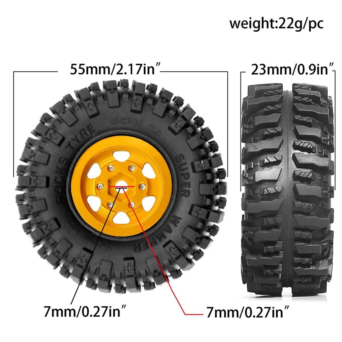 

AB51 4pcs 55mm Metal Beadlock Wheel Rim Rubber Tire Set for FCX24M Camel Cup 1/24 RC Crawler Car Upgrade Parts Accessories