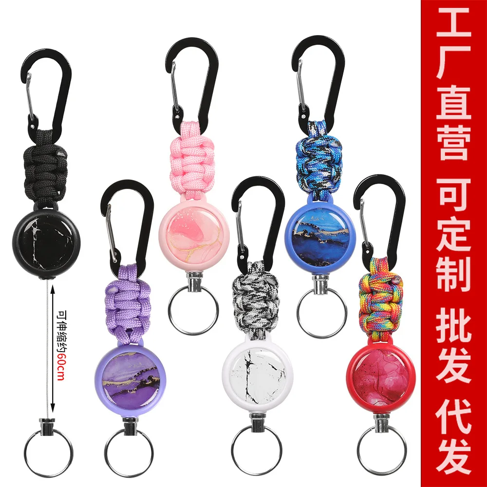 Portable Elastic Badge Reel Retractable Lanyard Outdoor Telescopic Cord Carabiner Keychain Anti Loss Key ID Holder Clip