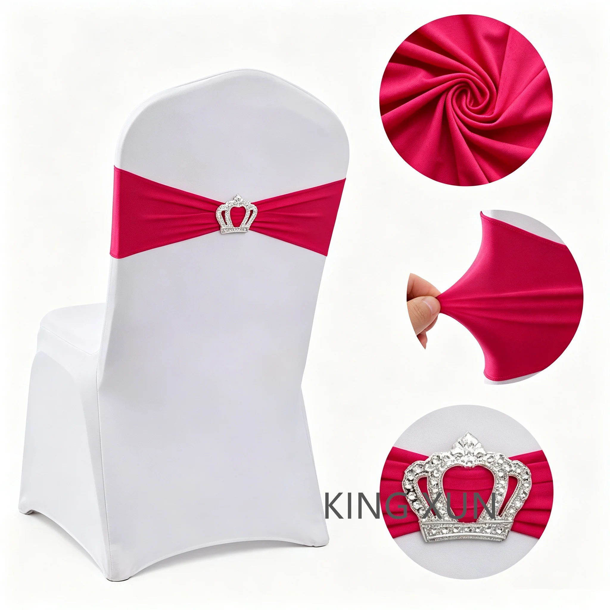 50pcs Rose Gold Lycra Spandex Chair Sashes with Rhinestone Elastic Buckle Event Wedding Party Chair Cover Decorations