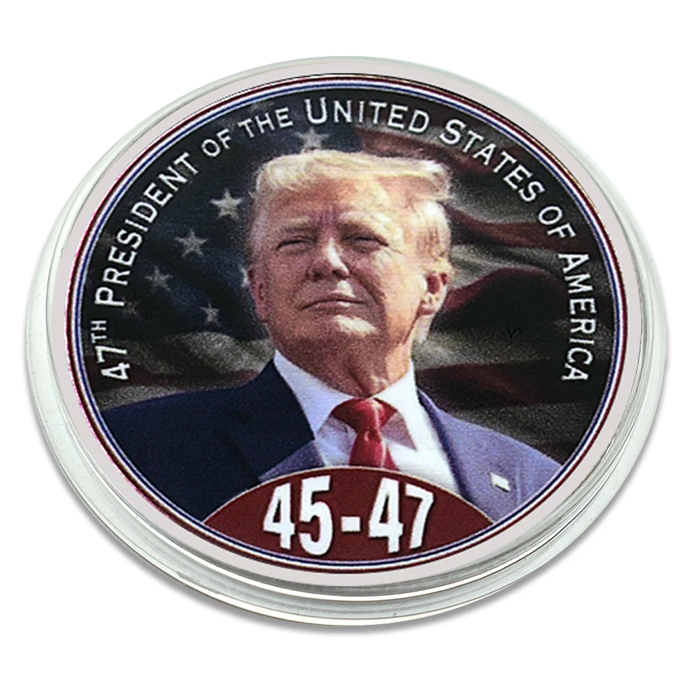 2024 47. ABD Başkanı Donald Trump Gümüş Kaplama Mücadelesi Parası 45. Ila 47. Plastik Kasa ile Metal Madalya Sanat Zanaat